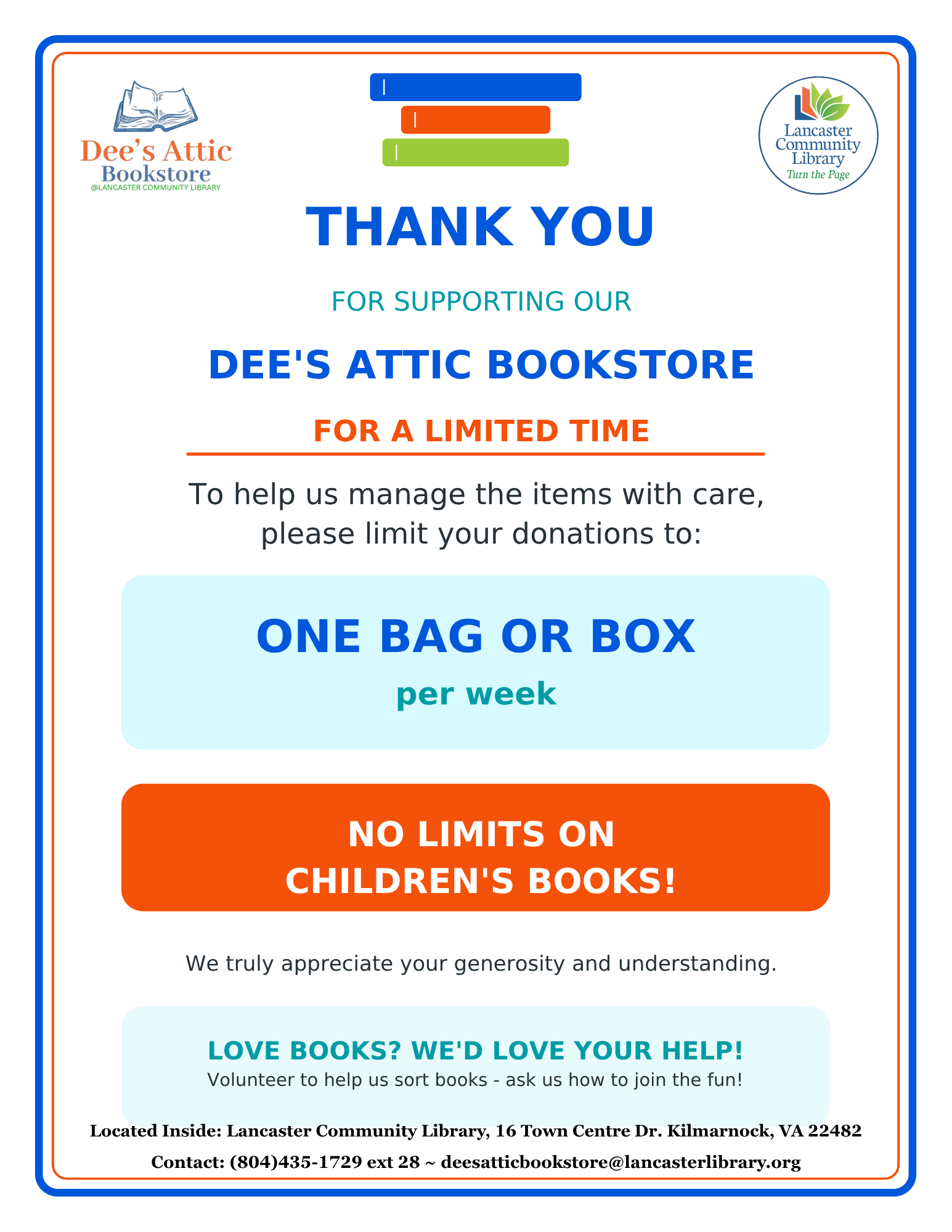 External Large Book Donations Limited Sign