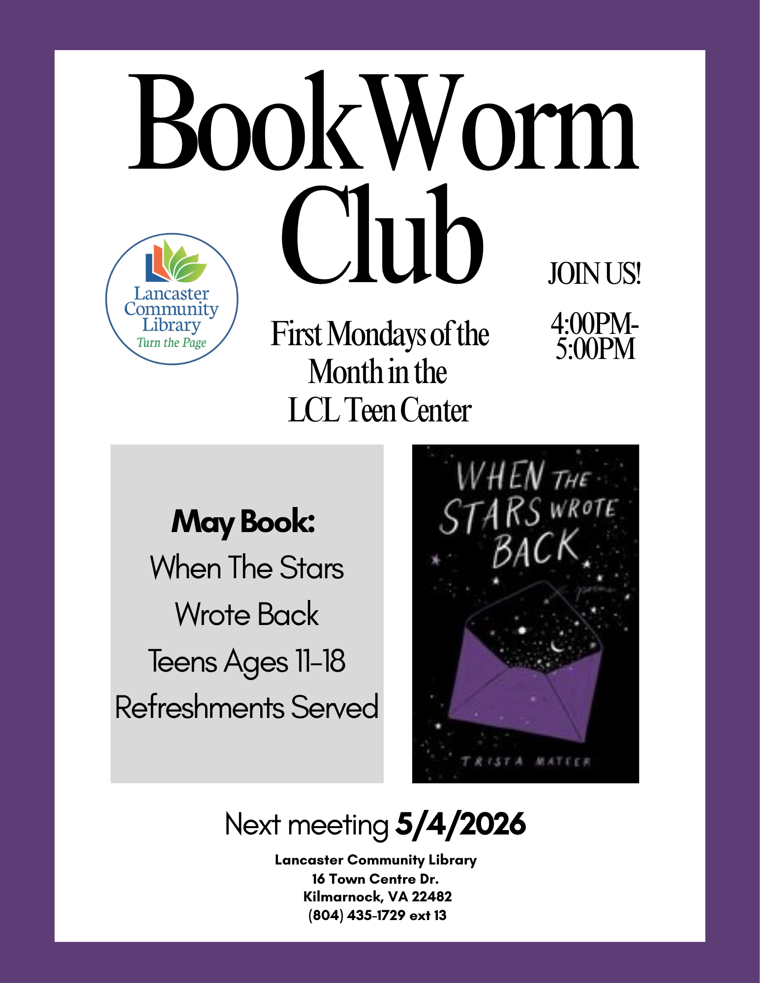 LCL TC BookWormClub May